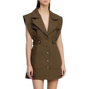 Acler Walter Cargo Utility Dress  Button Front Collared Sleeveless Olive Size 6
